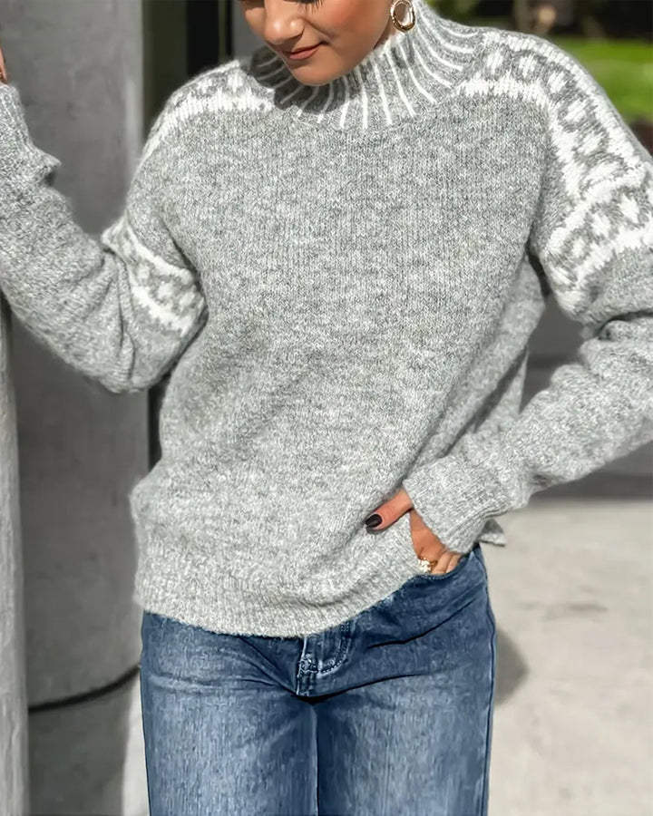 Titiane | Pull col montant à épaules jacquard