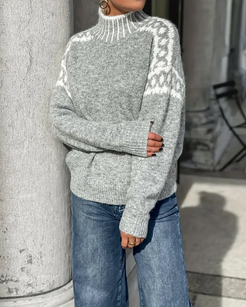 Titiane | Pull col montant à épaules jacquard