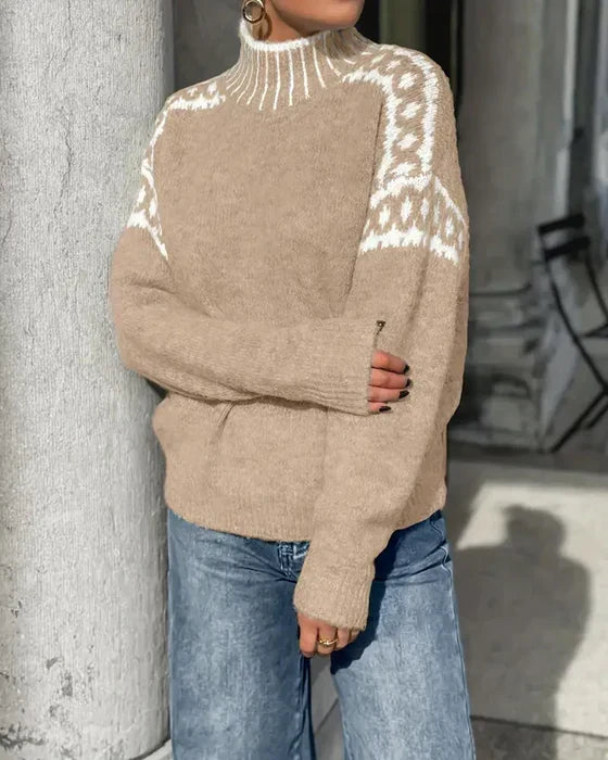 Titiane | Pull col montant à épaules jacquard