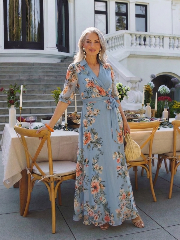 Elowen | Robe Maxi à Enveloppe à Col en V Floral