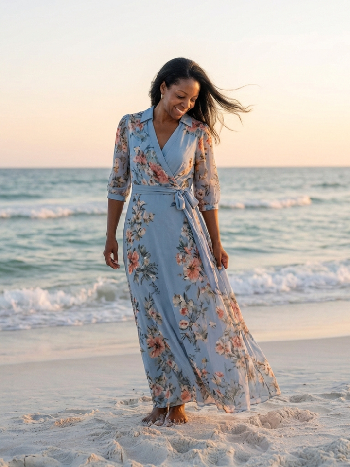 Elowen | Robe Maxi à Enveloppe à Col en V Floral