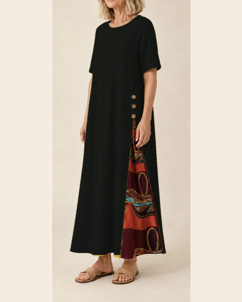 Maurene – Noir | Robe longue décontractée effet lin