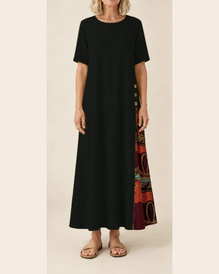 Maurene – Noir | Robe longue décontractée effet lin